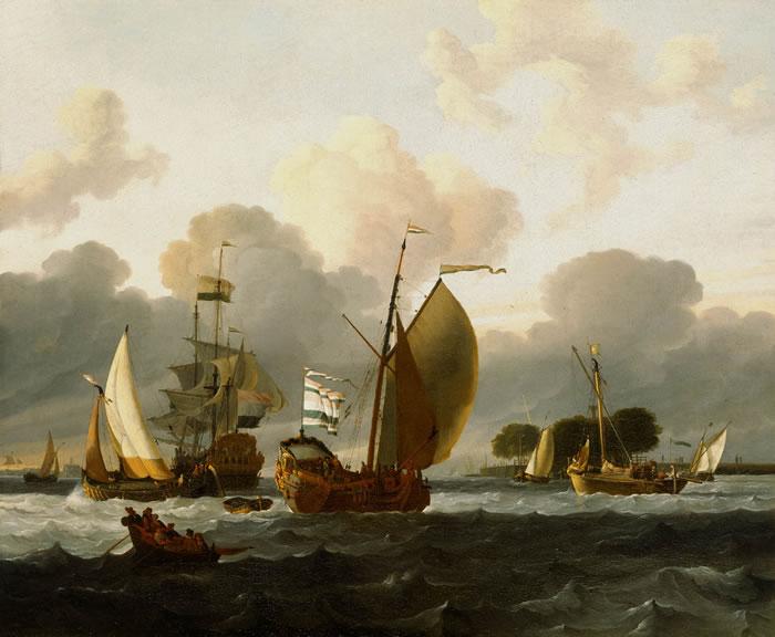 Ludolf Bakhuizen A Dutch Yacht Before the Wind in a Harbour oil painting picture
